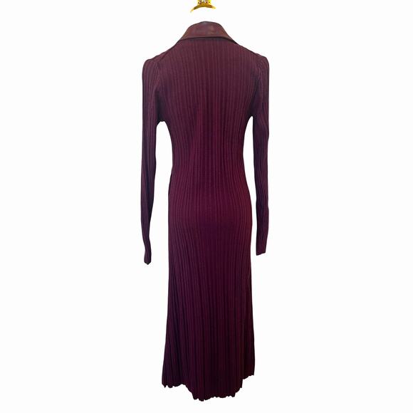 Toccin Burgundy Ribbed Knit Shirt Dress MEDIUM Midi Office Work Designer $525 - Picture 12 of 14